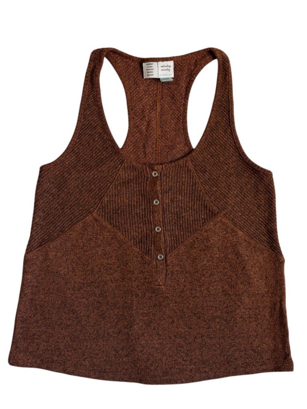 Saturday Sunday by Anrthopologie Lucie Ribbed Racerback‎ Tank Top (Brown) - M